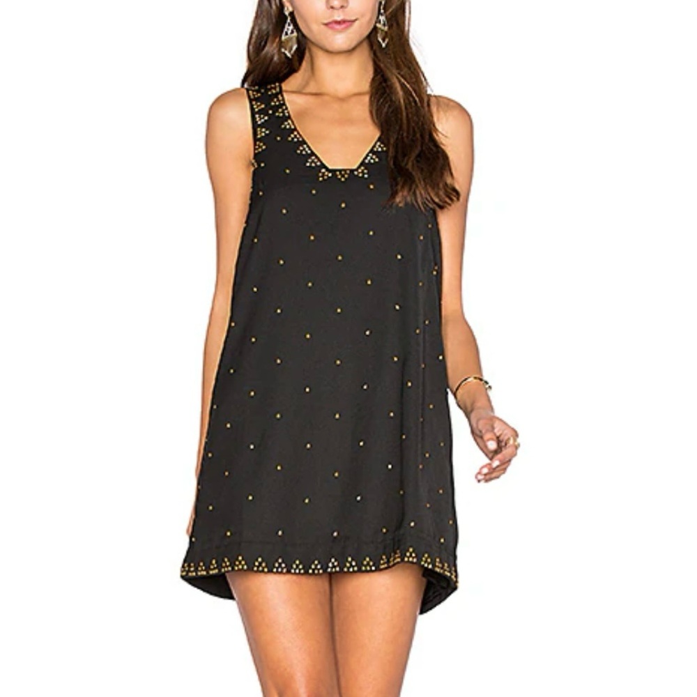 NWT Free People SoHo Studded Shift Mini Dress Black Gold Party Womens Size 0